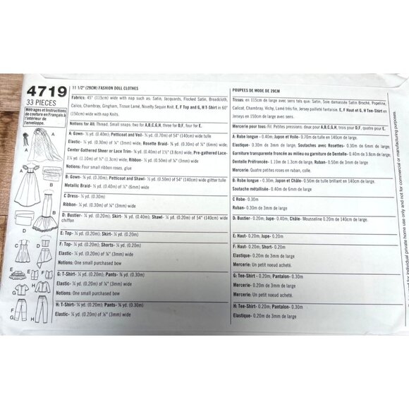 Simplicity 4719 11.5" Fashion Doll Clothing Patterns Uncut - Picture 2 of 2